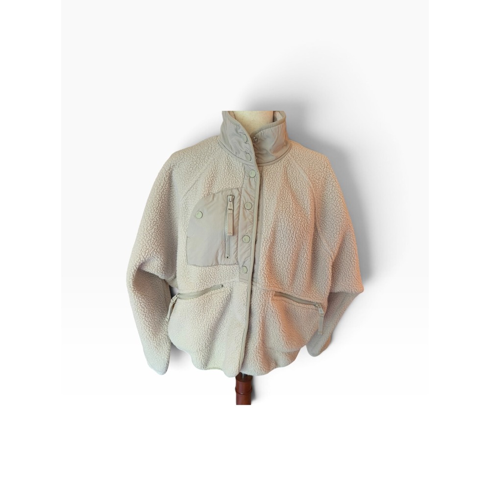Free People FP Movement Hit The Slopes Fleece Jacket Cream Beige Large